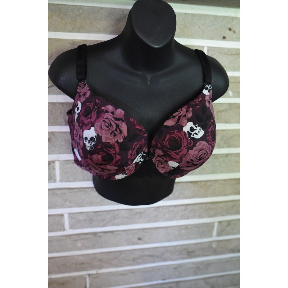 Torrid Curve Burgundy floral skull padded bra push up 40DD plus
